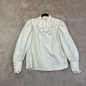 VTG Handmade Victorian Shirt S High Neck Lace COS Play Renaissance EUC
